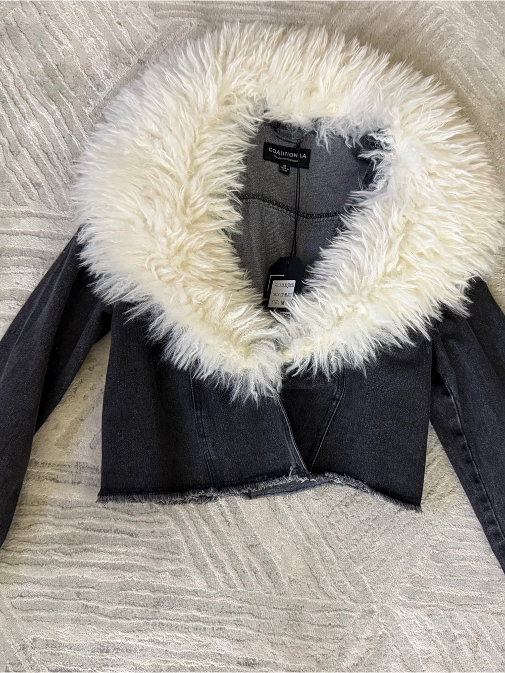 Coalition LA Women's Black Jean Jacket with Ivory Faux Fur Collar